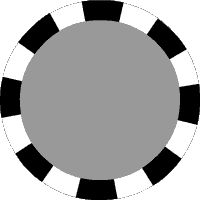 A black and white poker chipDescription automatically generated