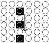 A black and white pattern with circles and a arrow

Description automatically generated